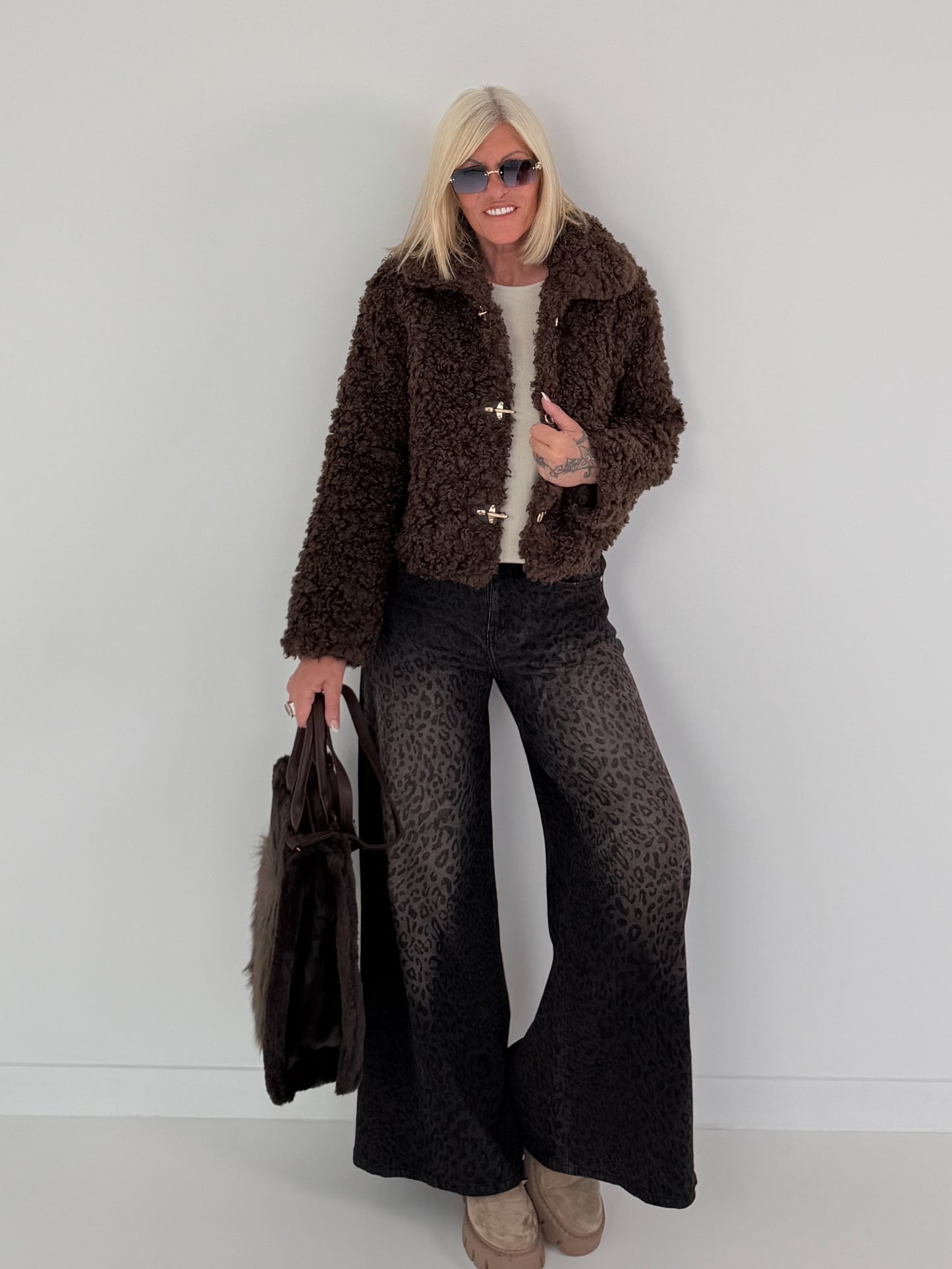 Jacke in kuscheliger Teddy-Curly-Optik - mokka