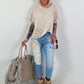 Linen shirt with crocheted floral appliqués - beige