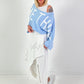 Cropped sweater model "Something" - lichtblauw-wit