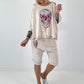 Oversized Shirt mit Cut Outs und Skull - beige