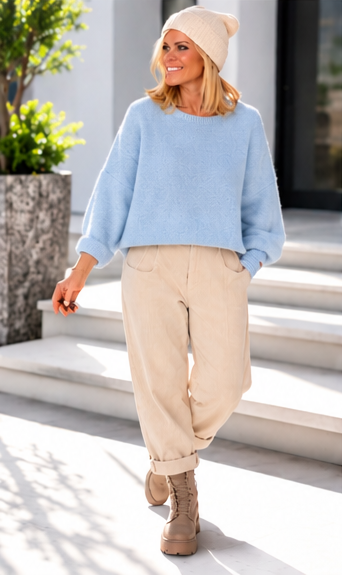 Kuschelig kastiger Pullover - hellblau