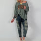 Strick Shirt mit Leo-Print - salbei