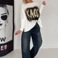Sweater mit Stulpenärmeln und Strassmotiv KAOS - ecru