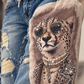 Jeans mit Sweat-Einsatz und Strassmotiv Gepard - denim-beige