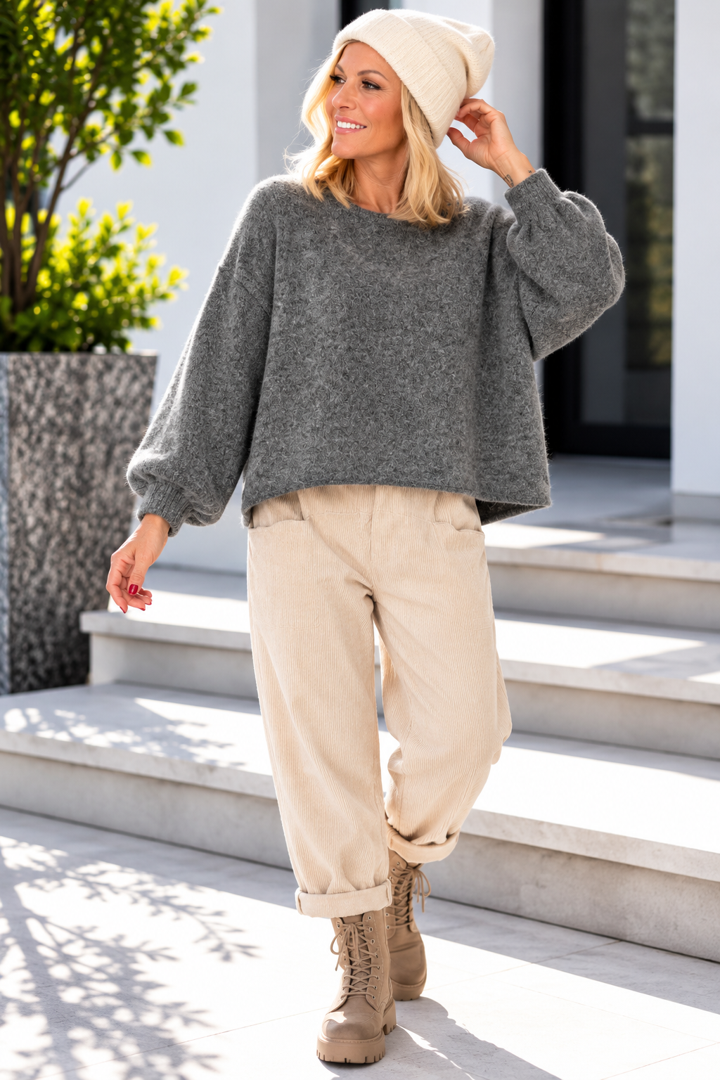 Kuschelig kastiger Pullover - anthrazit