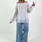 Silk tunic with crocheted neckline - white