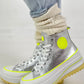 High-top sneaker model "Cat Boost" - silver-neon yellow