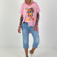 Oversized Shirt with Front Print - Pink