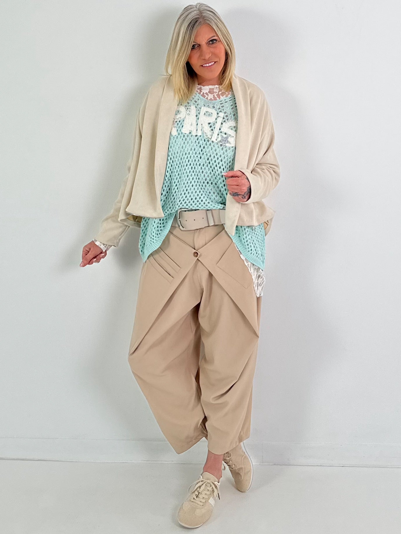 Crochet shirt with print - mint