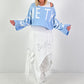 Cropped sweater model "Something" - lichtblauw-wit