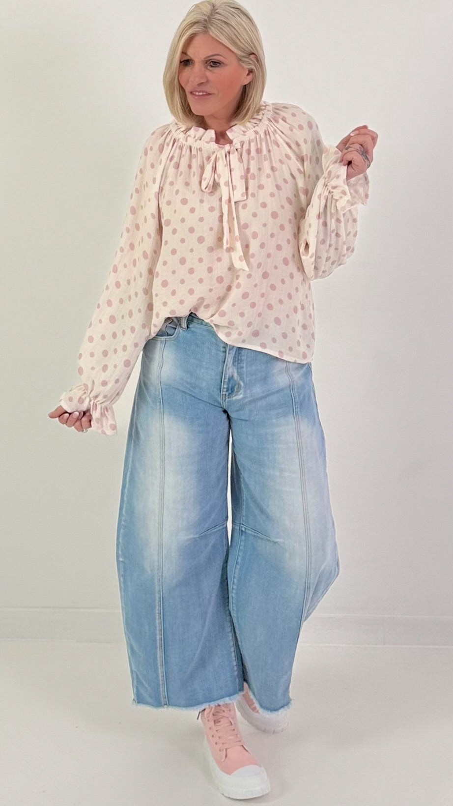 Tuniek met stippenpatroon - wit-roze