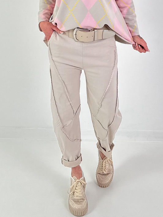 Hose mit Lurexnähten - beige