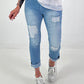 Jeanshose mit Lochstick-Patches - blau