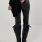 Vegan leather trousers with patch - black