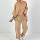 Leinen Hose mit aufgesetzten Taschen und Fransen - camel