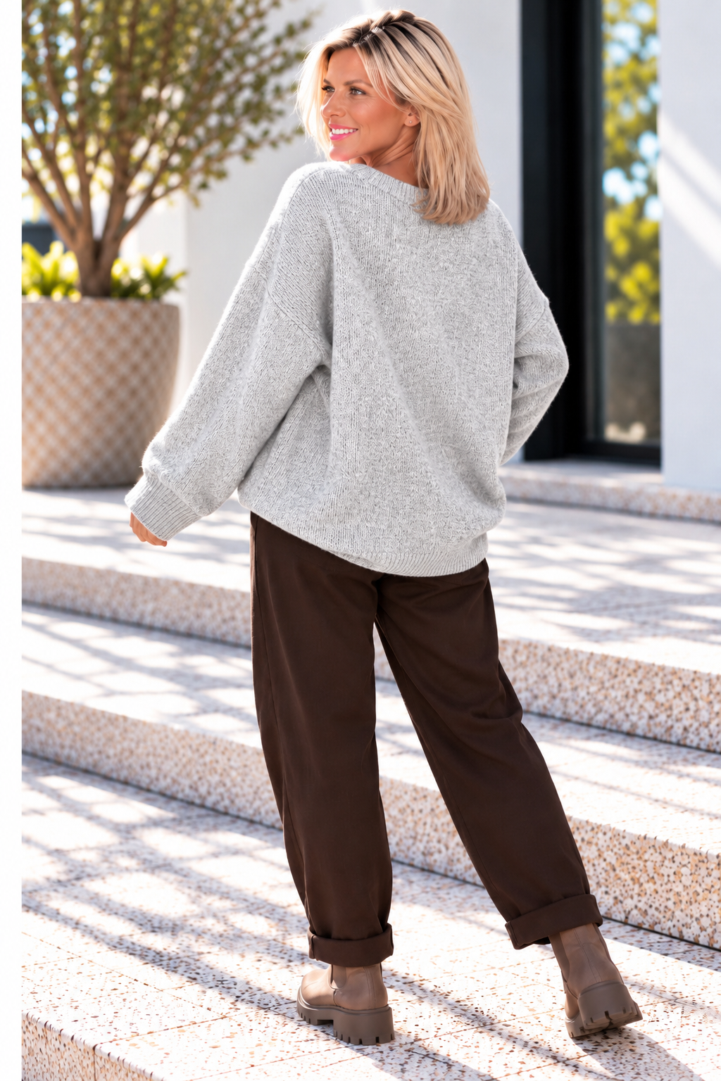 Cozy Club Amour Sweater - light gray-mocha