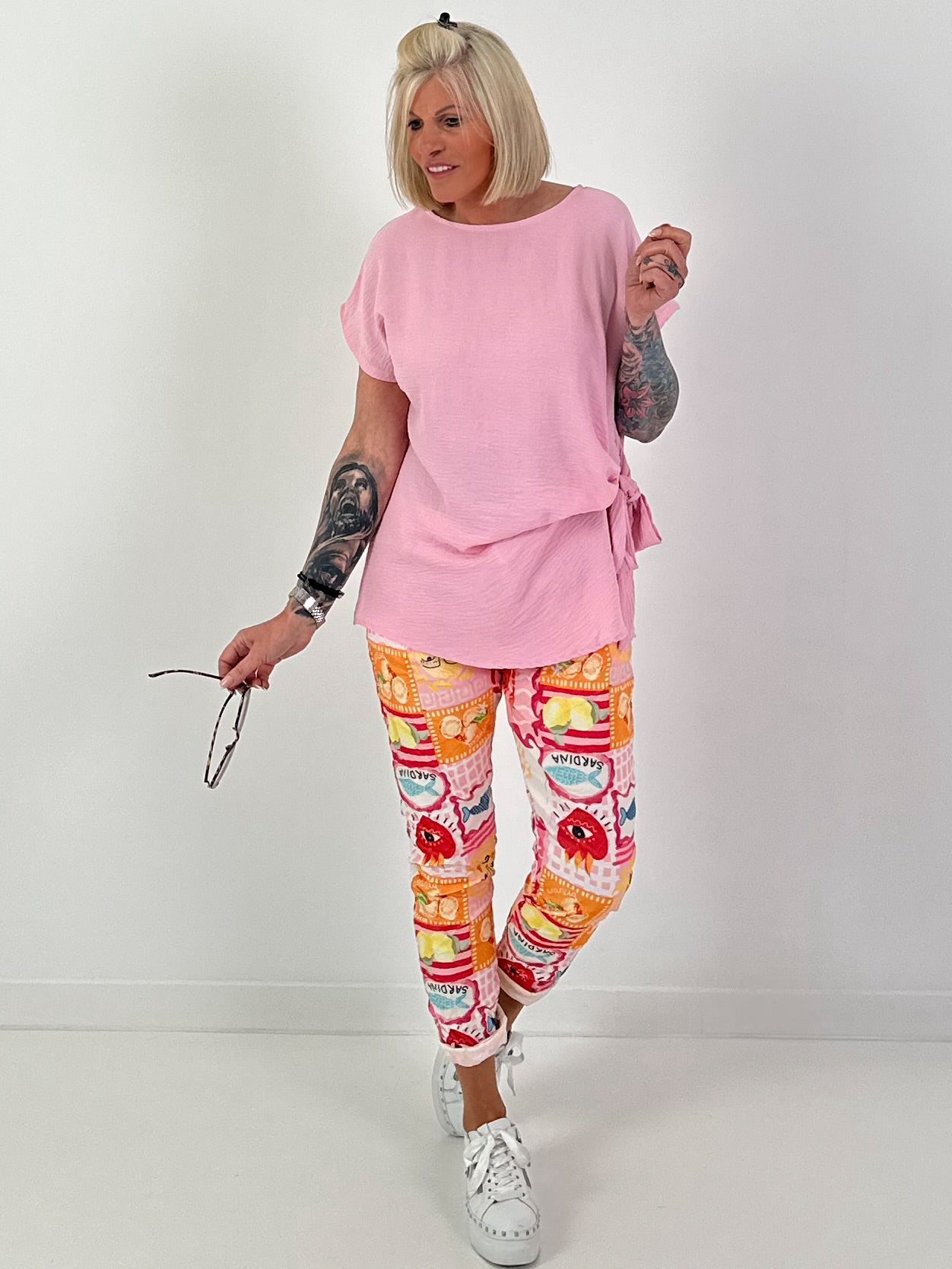Blouse shirt with side tie knot - pink