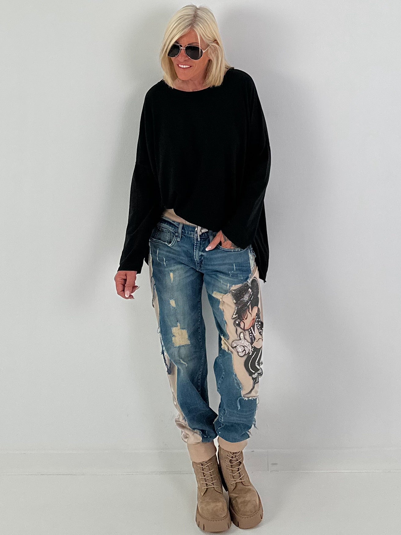 Oversized Shirt stone washed - schwarz