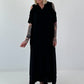 Black dress with cold shoulder and hood