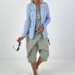 Leinen Blazer mit Zierknöpfen und Ripp-Details - hellblau