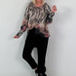 Blouse with long cuffs - beige-black-multi-colored