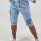 Short Baggy Shorts with Crocheted Flowers and Sequins - Light Blue