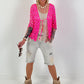 Crochet tie-front cardigan - neon pink