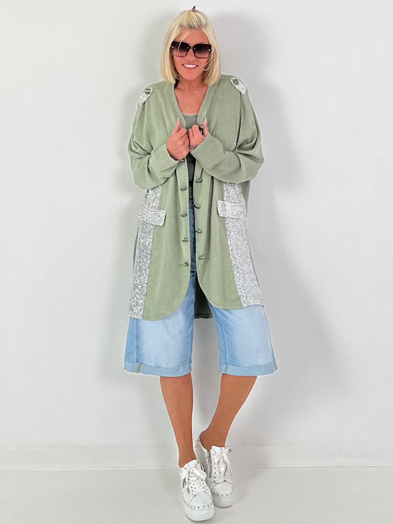 Oversized Leinen-Military Blazer - khaki
