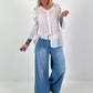 Blouse with floral crochet inserts - white