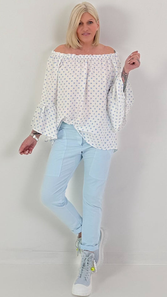 Tuniek met hartjes - wit-lichtblauw