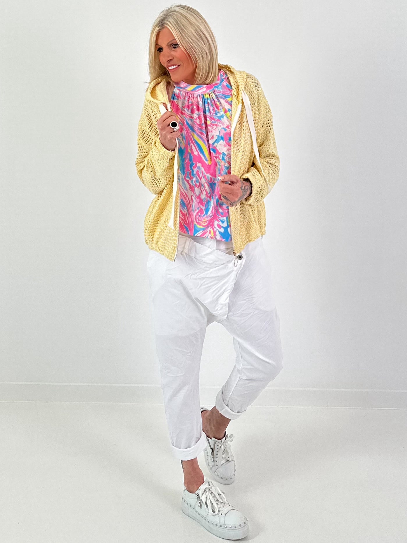 Crochet jacket with hood - yellow