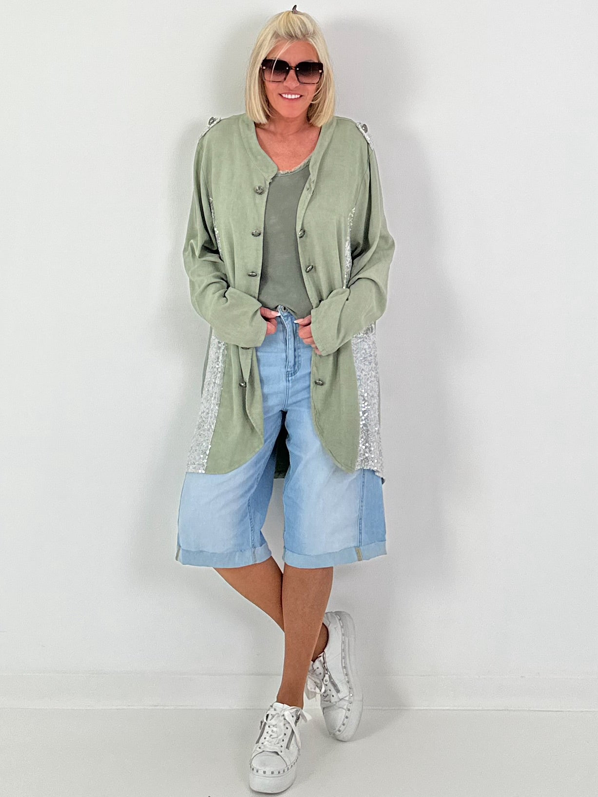 Oversized Leinen-Military Blazer - khaki