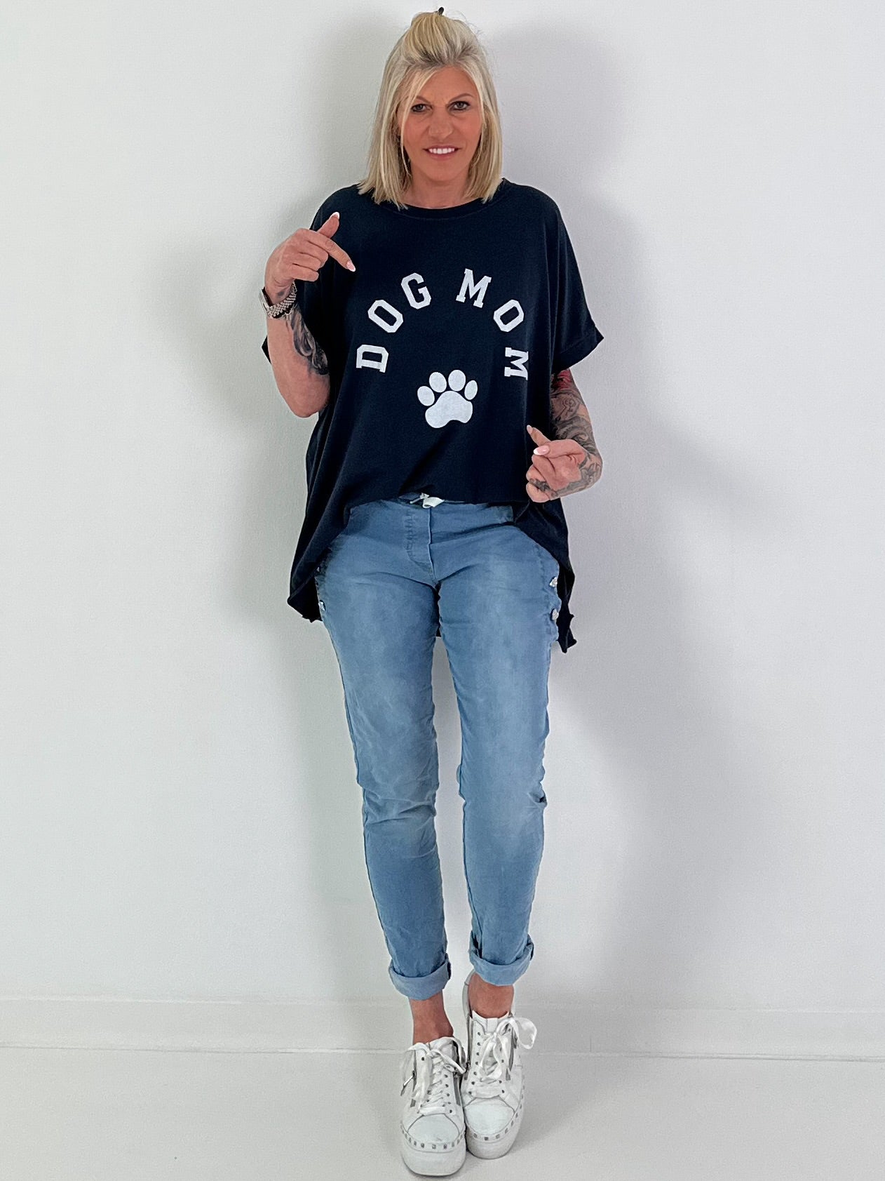 Oversized T-Shirt Dog Mom - dunkelblau