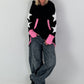 Casual long hoodie with thumbhole and trendy star elements - black