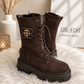 Suede-look ankle boot with chunky sole - chocolate