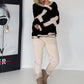 Oversized Sweater mit Strasskreuz - schwarz-beige