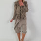 Tie-front tunic with flounces - taupe