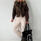Jacke mit Fellkragen - mokka