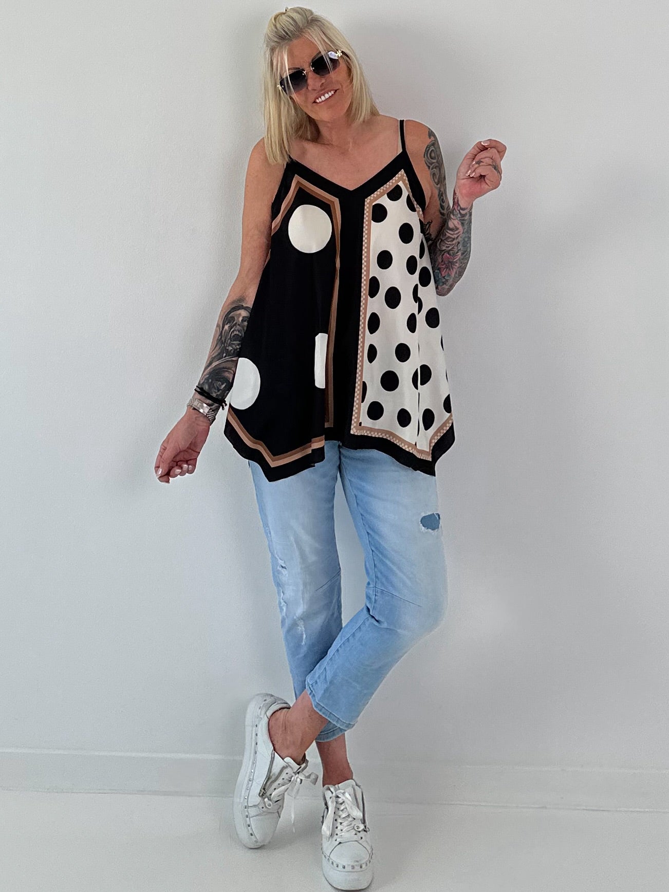 Airy patterned top - black - multi-coloured