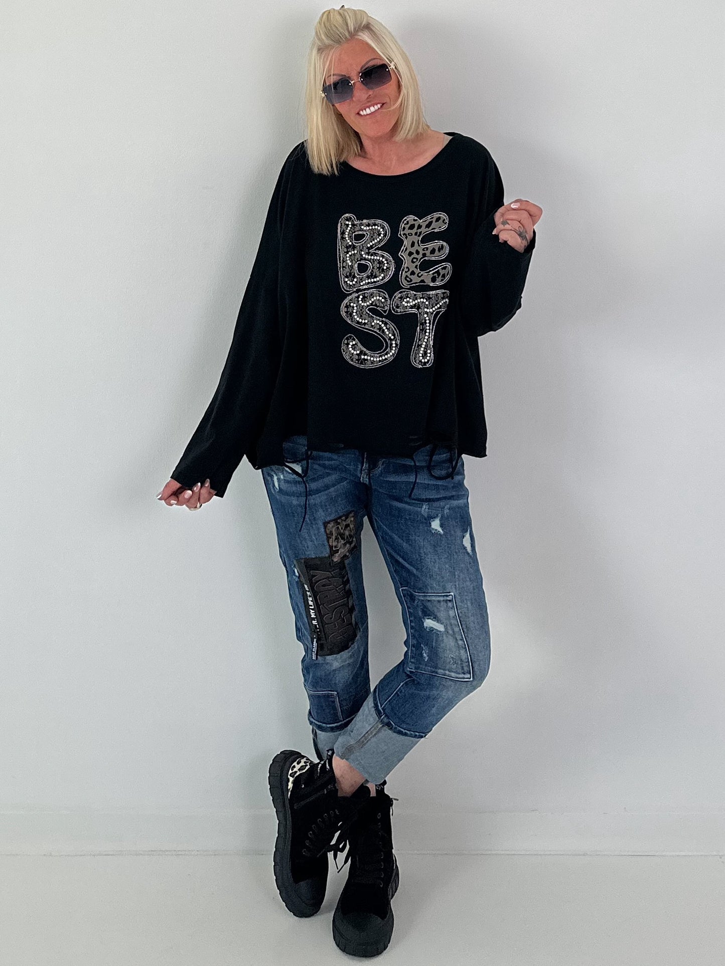 Oversized sweatshirt met gedetailleerde afwerking - zwart