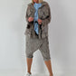 Jeansjacke mit Leo und floralem Netzeinsatz - taupe