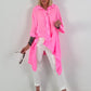 Oversized Bluse asymmetrisch mit Krawatte - neonpink