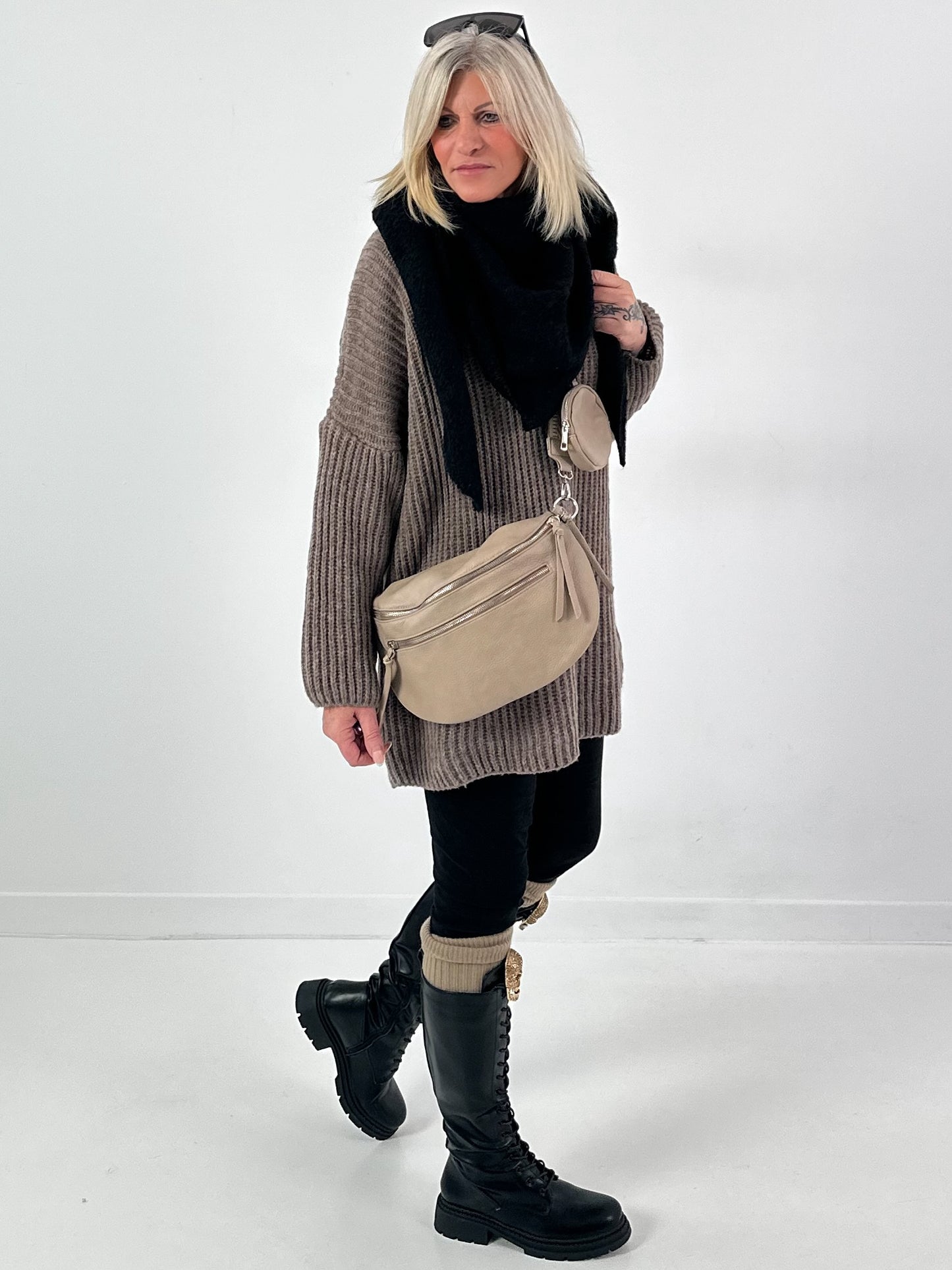 Crossbody bag in leather look, model "The Edit Bag" - taupe