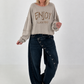 Sweater mit Linksnähten und Print - taupe