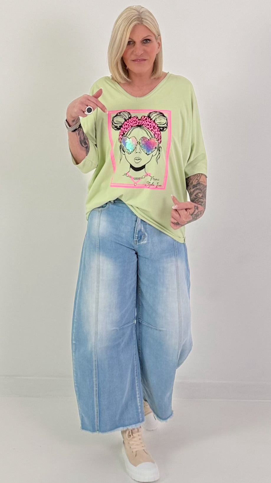 Oversized T-shirt met print op de voorkant - limoengroen