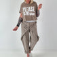 Kurzes Kastiges Shirt mit Print - taupe