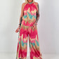 Two-piece with pattern and Lurex - pink-turquoise-beige