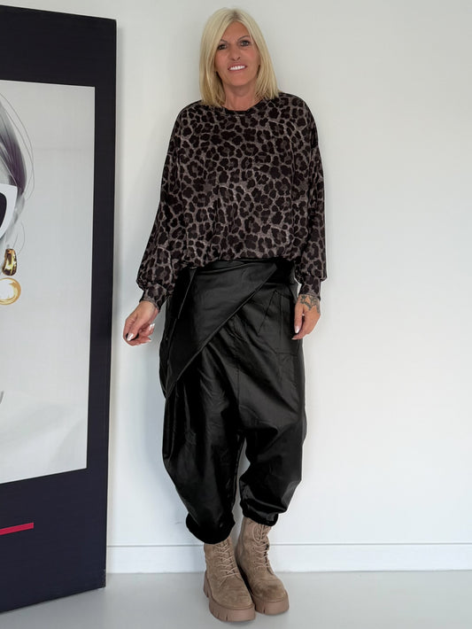 Ballonsweater im All Over Leo-Look - mokka-leo-mehrfarbig