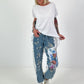 Sweat Jeans mit Print und Destroyed Details - weiss-denim