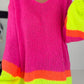 Pullover mit V-Ausschnitt - neonpink-mehrfarbig